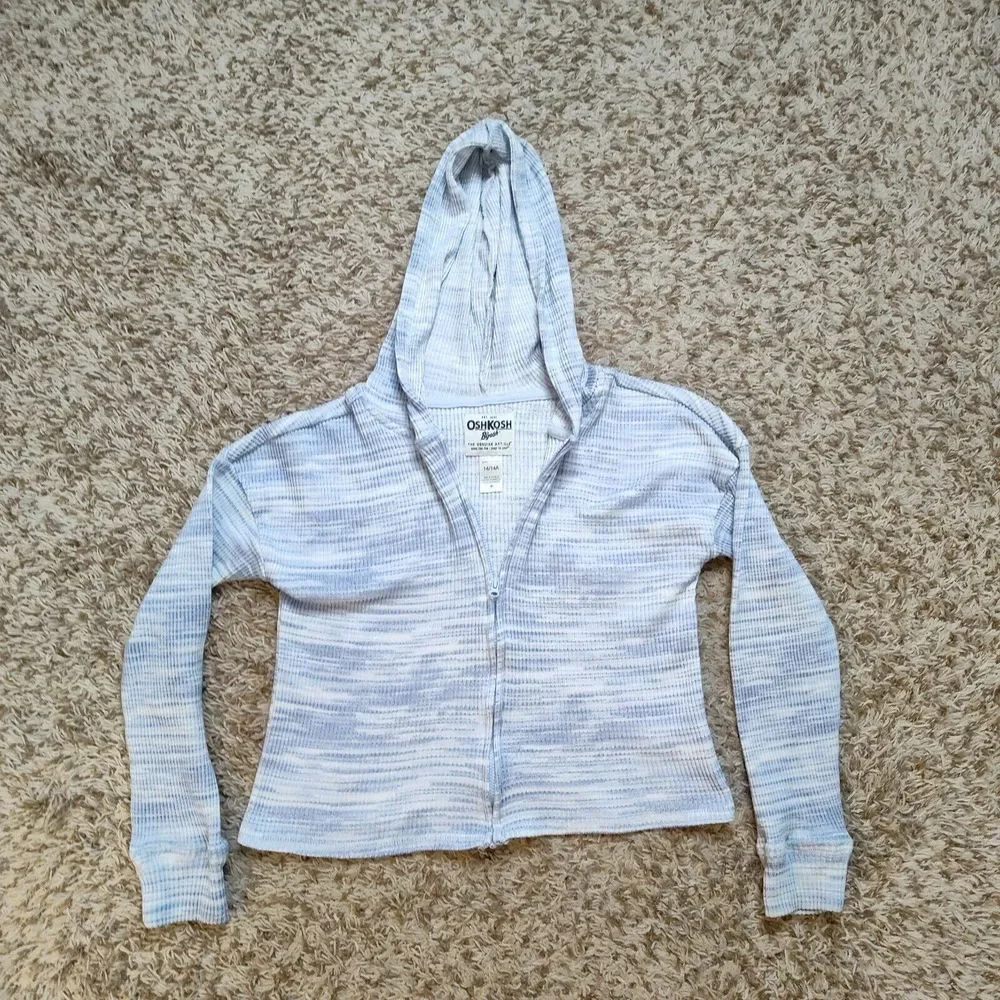OshKosh B'gosh Blue White Zip Up Sweater Girl Sz 14 14A‎